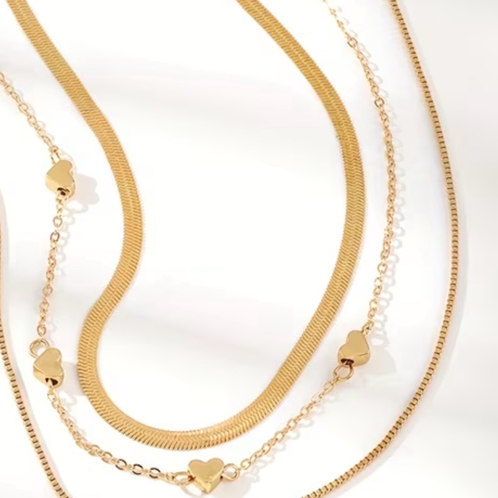Gold Heart 3 Layered Necklace - Picture 2 of 3